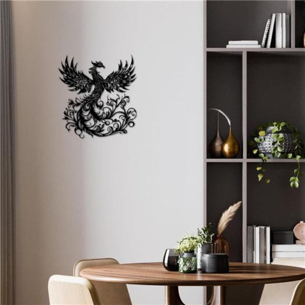 Phoenix Wall Art, Phoenix Rising Statue, Black Metal - Picture 6 of 8